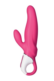 Ярко-розовый вибратор Satisfyer Mr. Rabbit с клиторальным отростком - 22,1 см.