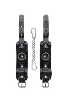 Черные кожаные наручники-браслеты со скруглёнными углами