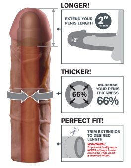 Удлиняющая и утолщающая насадка для пениса Mega Extension коричневая - 20,3 см