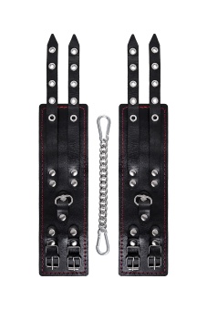 Черные кожаные оковы с двумя ремнями и контрастной строчкой