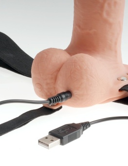 Полый реалистичный фаллопротез с вибрацией Hollow Rechargeable Strap-on with Balls 20 см телесный