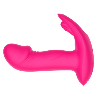 Розовый вагинально-клиторальный вибратор c функцией фингеринга