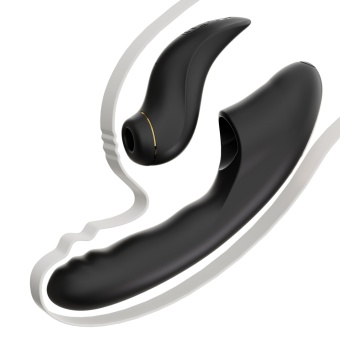 Черный вибратор с возвратно-поступательными движениями и вакуумом Fatima - 19,2 см.