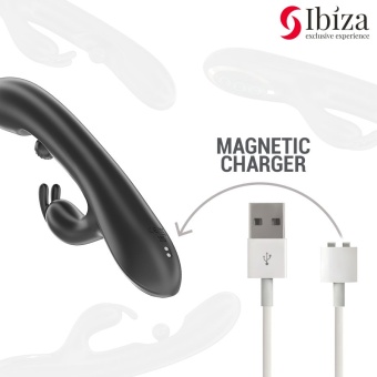 Черный вибратор-кролик с вращающимся шариком - 24,5 см.