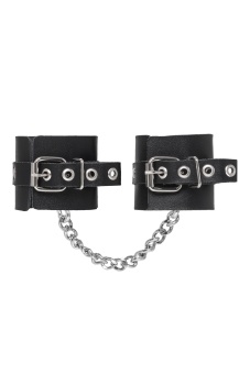 Черные наручники из толстой натуральной кожи с люверсами