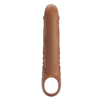 Коричневая вибронасадка с подхватом мошонки и пультом ДУ