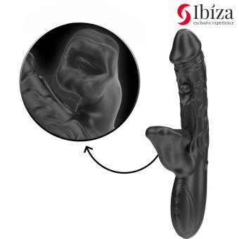 Черный вибратор с режимами колебаний и посасывания - 23,5 см.