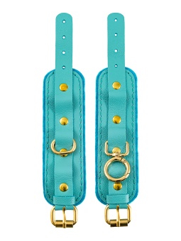 Голубые двуслойные кожаные наручники-браслеты