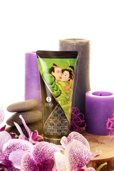 Съедобный массажный крем Shunga Необычные поцелуи Груша и Зелёный чай - 200 мл