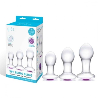 Набор из трех стеклянных анальных пробок с фиолетовыми кристаллами Glas Bling