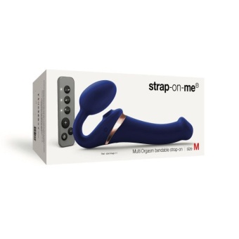 Безремневой страпон с вибрацией и пультом управления Strap-on-me M синий