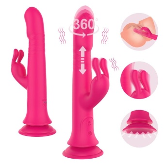 Розовый вибратор-кролик с возвратно-поступательными движениями и ротацией - 24,2 см.