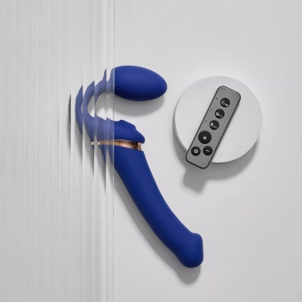 Безремневой страпон с вакуумной стимуляцией и пультом Strap-On-Me Multi Orgasm XL синий