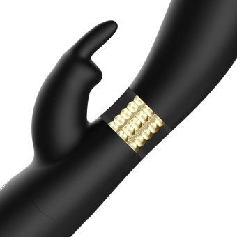 Черный вибратор-кролик с ротацией - 21,5 см.