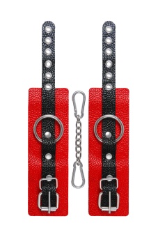 Красно-черные мягкие наручники с одним ремешком с люверсами