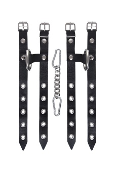 Черные однослойные кожаные наручники из двух ремешков