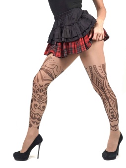 Колготки с принтом в виде тату-чулок