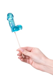 Голубой леденец в форме члена со вкусом блю кюрасао - 80 гр.