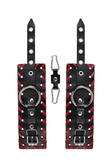 Черно-красные наручники из натуральной кожи