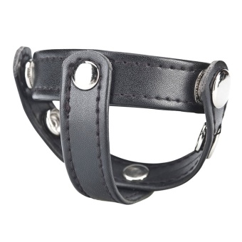 Кожаное кольцо на член с разделителем мошонки T-Style Cock Ring