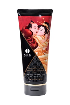 Съедобный массажный крем Shunga Необычные поцелуи Клубника и шампанское - 200 мл