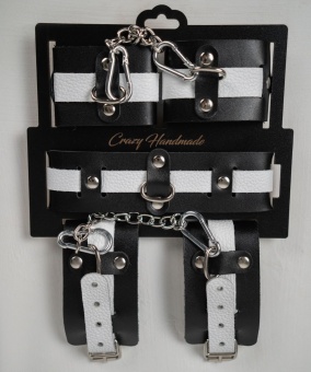 Набор фиксаторов из черной и белой натуральной кожи