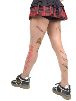 Молодежные колготки с цветным принтом в виде надписей