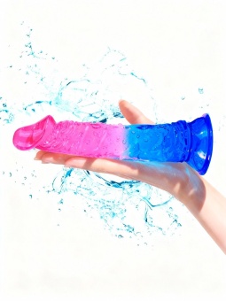 Яркий розово-синий фаллоимитатор с присоской