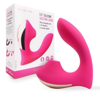 Розовый  L-образный вибромассажёр с вакуумной стимуляцией 3,5’’ Silicone Billow Suction Lover