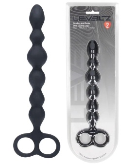 Черная анальная цепочка Beaded Silicone Anal Probe with Double Loop - 24 см.