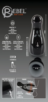 Мастурбатор с вибрацией, пульсацией и функцией подогрева Rebel