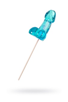 Голубой леденец в форме члена со вкусом блю кюрасао - 80 гр.