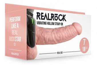 Телесный реалистичный вибрострапон-фаллопротез с мошонкой - 18 см.