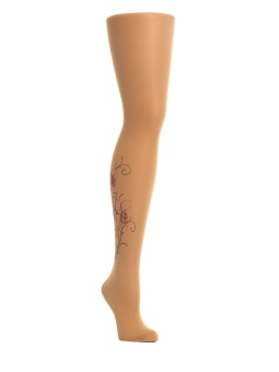 Колготки с принтом в виде розовой орхидеи на правой ножке