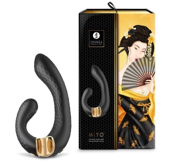 Вибратор с клиторальным стимулятором Shunga MIYO черный - 18,5 см