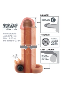 Вибронасадка удлинитель с кольцом на мошонку Vibrating Pipedream Real Feel Extension 14см телесная